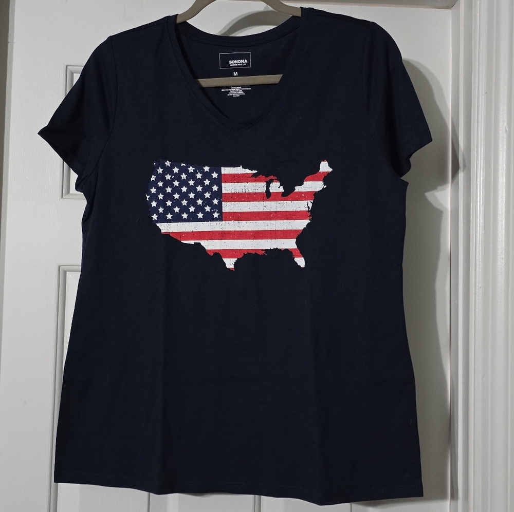 Navy Blue Shirt with American Flag Design